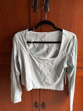 No Boundaries Pale Tealish Long-Sleeve Scoop Neck Crop Top